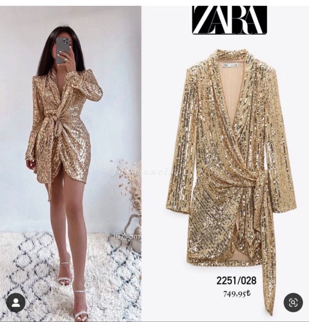 Zara Women’s Gold short sequin dress Sz.M NWT